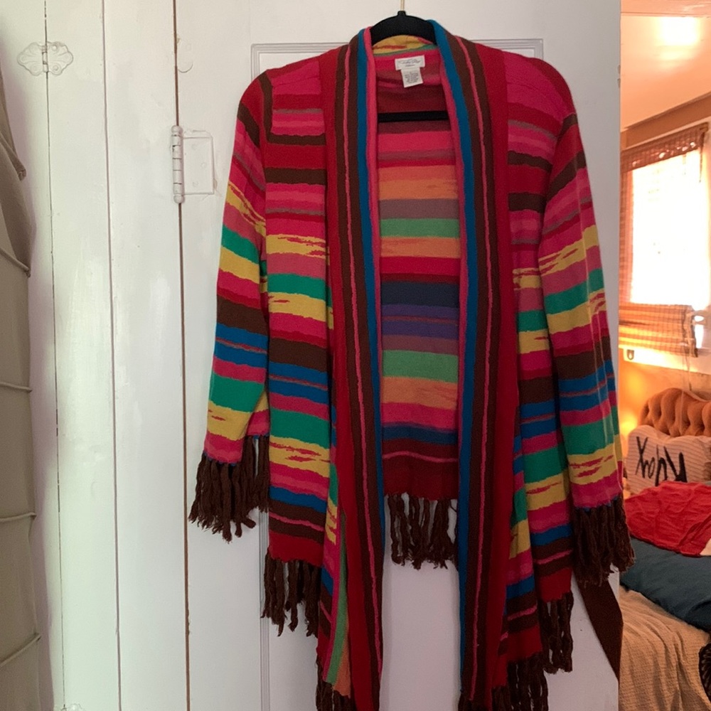 Tasha Polizzi Multi Rainbow Stripe Fringe San Miguel Cardigan